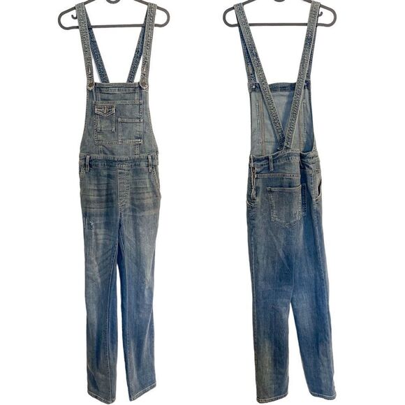 Free People Washed Denim Skinny Overalls Blue 26 - Picture 5 of 9